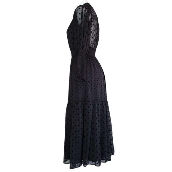🔴SOLD🔴 Boho Black Polka Dot Midi Boho Dress S - Picture 4 of 7